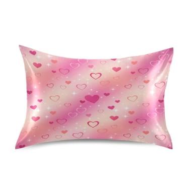 Imagem de Blueangle Fronha de cetim refrescante para cabelo e pele, capa de travesseiro de coração rosa dos namorados, tamanho Queen 51 x 76 cm com fecho de envelope (335)