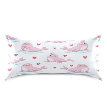 Imagem de Blueangle Fronha de cetim refrescante para cabelo e pele, capa de almofada com selos rosa dos namorados, tamanho king 50,8 x 101,6 cm com fecho de envelope (172)