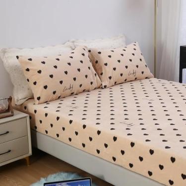 Imagem de MAG Jogo de lençol 3 peças de flanela Love Heart Queen, preto Love Queen, microfibra supermacia e quente para mulheres e homens, com 1 lençol de elástico + 2 fronhas.