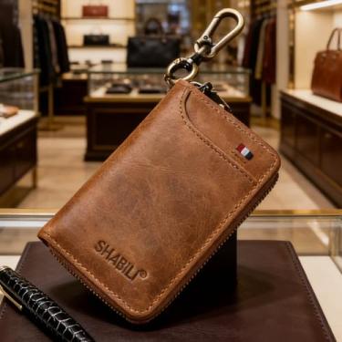 Imagem de Carteira masculina de couro curta com zíper, casual cinza-acastanhado com zíper (cinza-acinzentado)