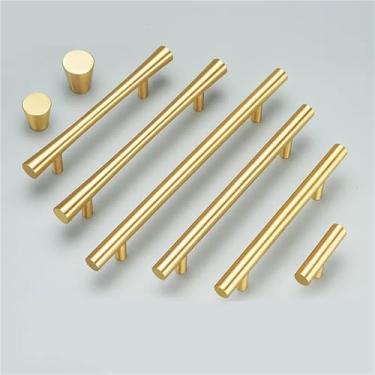 Imagem de HTNAFONI Puxadores de armário de cozinha de cobre puro puxadores de gaveta puxadores de gaveta de latão dourado puxador de móveis ferragens 1 peça (T1032 B orifício único)