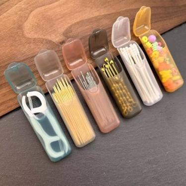 Imagem de Conjunto de caixa organizadora de 4 peças de plástico para palitos de dente, fio dental, pílulas, armazenamento de joias