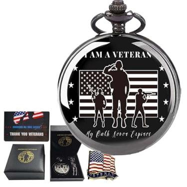 Imagem de DerMacht Presentes para veteranos, relógio de bolso para veteranos com crachá militar, caixa de presente preta, melhor presente de dia dos veteranos gravado, Preto, Ba. Preto, juramento