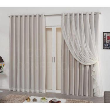 Imagem de Cortina Blecaute Tecido 3,00X2,70 Com Voil Palha