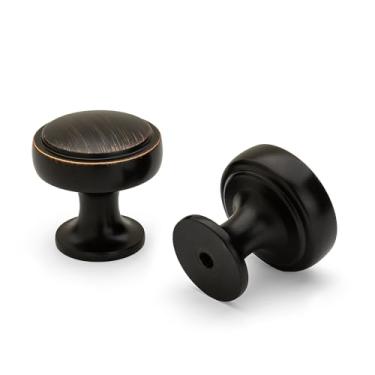 Imagem de HARPOON Pacote com 10 puxadores de armário, puxador redondo vintage, puxador de gaveta moderno, orifício único de 2,5 cm, bronze polido a óleo