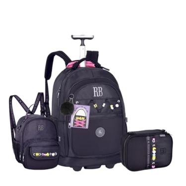 Imagem de Kit Mochila Rodinha Escolar Rb Rebecca Bonbon Carrinho Estojo E Lancheira Letrinha (Preto)