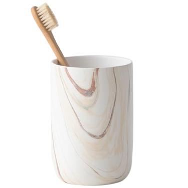 Imagem de Suporte de escova de dentes de mármore marrom - Suporte de escova de dentes de cerâmica para banheiros, suportes de pasta de dente de escova de dentes, copos de copo de banheiro de mármore