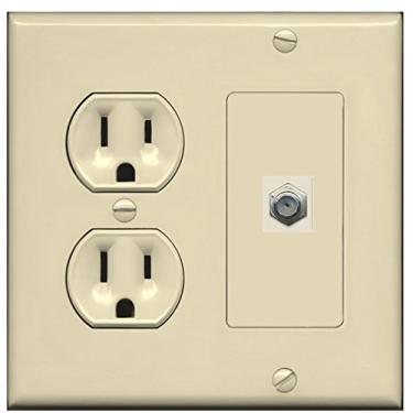 Imagem de RiteAV (2 Gang Decorative) 15 Amp Cabo coaxial de tomada redonda Placa de parede para TV - Marfim