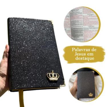 Imagem de Bíblia Sagrada Preta Luxo Glitter Brilho Com Harpa LETRAS MÉDIAS, Folh