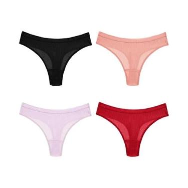 Imagem de Conjunto De 4 Calcinhas De Algodão Listradas Para Mulheres, Lingerie S