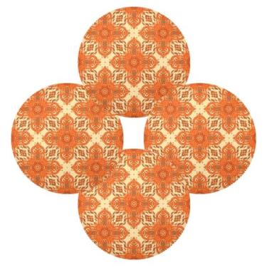 Imagem de Wassud Jogo americano conjunto de 4 tapetes redondos de mandala ardente para cozinha e jantar tapetes laváveis resistentes ao calor para decoração de mesa 39 cm