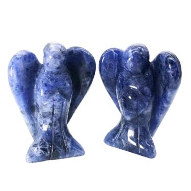 Imagem de Casaper Estatuetas de anjo da guarda de sodalita natural, estátua de pedra esculpida à mão, meditação para decoração de casa, 3,8 cm