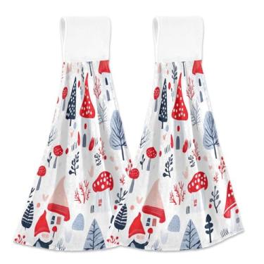 Imagem de Blueangle 2 Pçs Gnomo de Natal Gnomo Pendurado Toalha de Mão Toalha de Mão Absorvente Macio Coral Veludo Pano para Cozinha Banheiro (402)