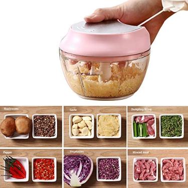 Imagem de Processador manual de alho comida legumes com corda puxão para cebola frutas nozes e ervas lâminas aço inoxidável 420 fácil limpar