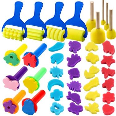 Imagem de YGDZ Conjunto de 39 peças de pintura infantil, ferramentas de desenho de aprendizagem precoce, mini pincéis de tinta de esponja de dedo, laváveis para artesanato, materiais de arte, kits de pintura