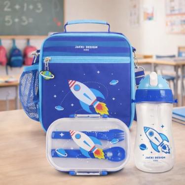 Imagem de Kit Bolsa Térmica Lancheira Necessaire com Porta Talheres Portátil e Pote Marmita 2 Andares de 950ml Para Vaigem Armazena Aliementos Primum (Foguete)