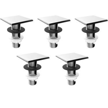 Imagem de Kit 5 Plug Tapa Furo Cromado Acabamento Quadrado Torneira Balcão Pared