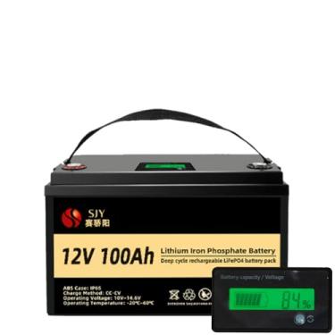 Imagem de Bateria de lítio SaiJiaoYang LiFePo4 de 12V 100Ah de ciclo profundo, bateria de energia LiFePo4 com até 15.000 ciclos, vida útil de 15 anos para armazenamento doméstico, energia para RV e motor