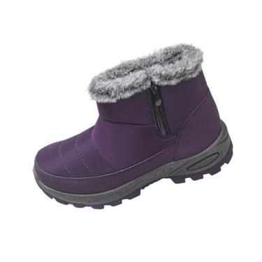Imagem de Botas femininas casuais de inverno com zíper lateral grosso bico redondo para estilo esportivo, Roxa, 35