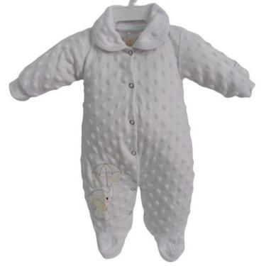 Imagem de Macacão Longo Plush Luxo Bebê Unissex Inverno Branco Rf 7901 - Branco - P ( 3 - 6 MESES )-Unissex