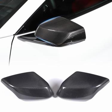 Imagem de Protetor de capa de espelho traseiro de carro compatível com Corvette C8 2020-2024 Capa de espelho retrovisor de porta de fibra de carbono genuína, decoração externa 2 peças (preto)