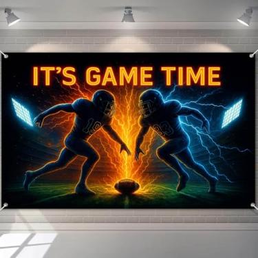 Imagem de BlissYard Big Game Football Banner Its Game Time Football Action Pano de fundo 188 x 109 cm Iluminação de Estádio Campeonato Dia de Jogos Fotografia Banner para Super Bowl Estilo Evento Foto Cabine