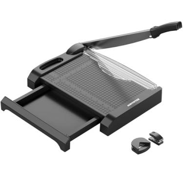 Imagem de ALRITOTEK Cortador de papel guilhotina 3 em 1, aparador de papel resistente de 30,5 cm para escritório e artesanato, capacidade de corte de 10 a 12 folhas (preto)