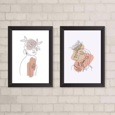Imagem de Kit 2 Quadros Mulheres One Line 45x34cm - Com Vidro