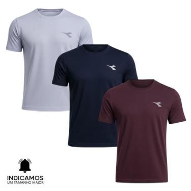 Imagem de Kit 3 Camisetas Diadora Small Logo Masculina - Cinza Claro e Marinho G