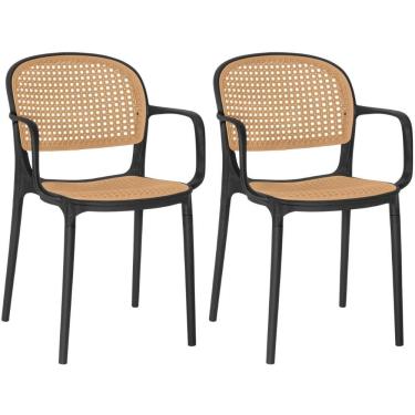 Imagem de Kit 2 Cadeiras De Jantar Roma Prática Com Braços Para Sala E Cozinha - Preto