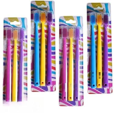 Imagem de Escova com capa protetora rosa、18cm escova viagem、Lilas azul escova dental adulto ((12) Escovas Pastel S/CAPA)