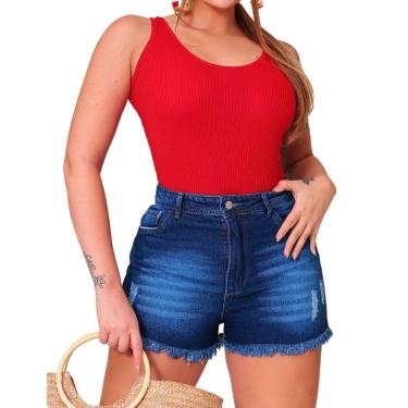 Imagem de Shorts Jeans Feminino Curto Rasgado Cós Alto Patria Brasil-Feminino