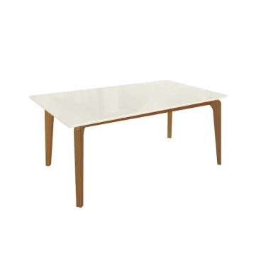 Imagem de Mesa Multiuso Cozinha Petra Madeira Maciça c/ Tampo Madeirado c/ Vidro 180x105cm Carvalho/Off White - Kappesberg