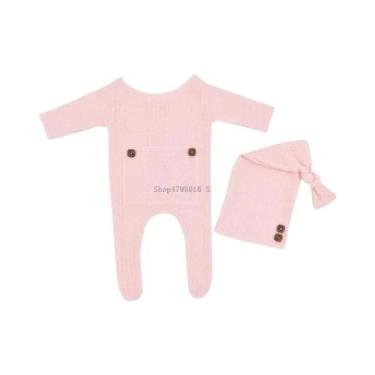 Imagem de Conjunto De Macacão De Tricô E Touca Para Bebê Recém-Nascido (Menino/M