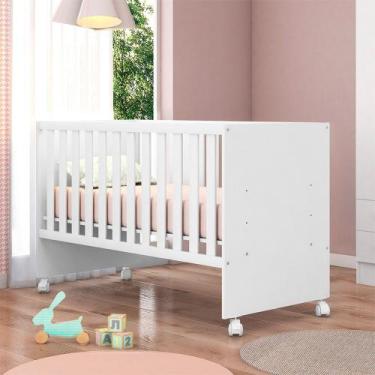 Imagem de Berço Doce Sonho Reto em Mdp/Mdf Com Rodizio Qmovi, Branco