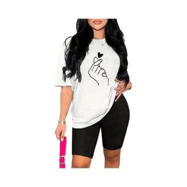 Imagem de Camiseta Feminina De Verão Com Estampa De Coração, Casual, Solta, Gola