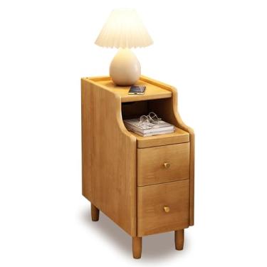 Imagem de Mesa de cabeceira de madeira para quarto, pequena mesa de cabeceira com armazenamento, sem necessidade de montagem - mesa de canto natural, móveis de quarto, itens essenciais