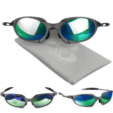 Imagem de oculos sol cinza masculino metal proteção uv lupa + case lente verde o
