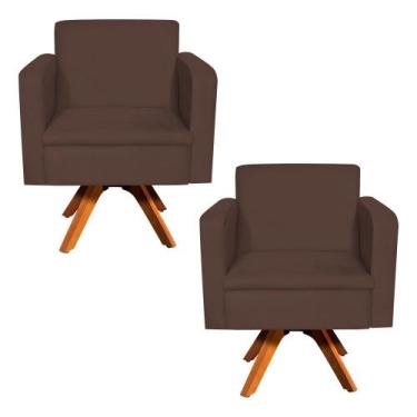Imagem de Kit 02 Poltronas Giratória Emília Suede Base Madeira MM30 D'Rossi - DR