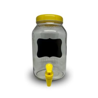 Imagem de Suqueira De Vidro Unica Capacidade. 3 Litros De Vidro + Adesivo lousa e giz - Kombucha ou Eventos(AMARELA)