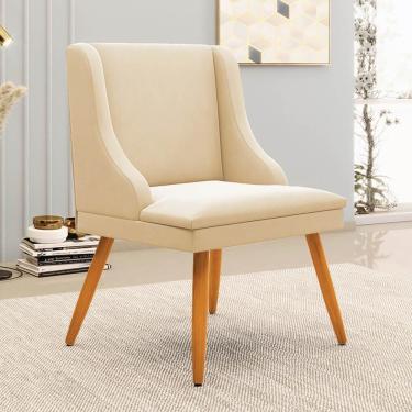 Imagem de Kit 8 Cadeiras Estofadas Para Sala De Jantar Pés Palito Lia Suede Bege - Ibiza