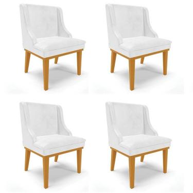 Imagem de Kit 4 Cadeiras Estofadas Base Fixa De Madeira Castanho Lia Sintético Premium Branco - Ibiza