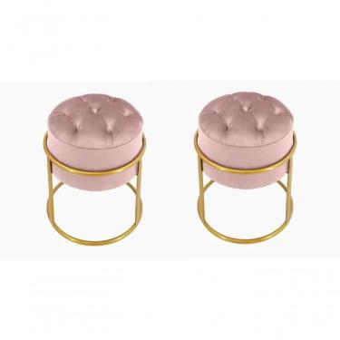 Imagem de Kit 2 Puff Banqueta Estofado Decorativo Base De Ferro Capitonê Suede Rosa Do Lar Móveis E Decoração