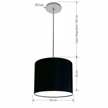 Imagem de Lustre Luminária Pendente Vivare Free Lux Pe-4105cz Cúpula Em Tecido 20x22cm Preta Canopla Cinza E Fio Cristal