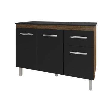 Imagem de Balcão Gabinete Para Pia 118 cm Cozinha Aline Savana Preto com Tampo Tampão 120 cm Preto