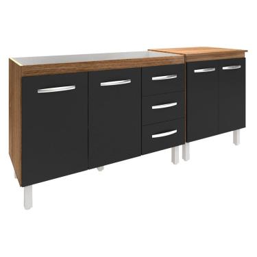 Imagem de Armário Cozinha Gabinete Pia de 120 cm Bruna e Balcão Jane para Forno Elétrico ou Microondas Savana Preto