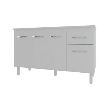 Imagem de Balcão Cozinha Armário Gabinete Camila Branco Com Tampo Tampão 140 cm Mobília Decor Branco