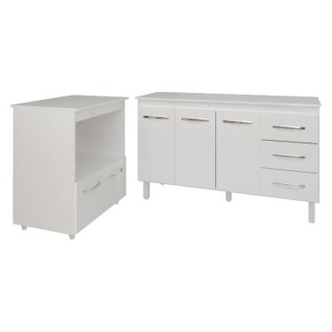 Imagem de Gabinete Armário Carine 138 cm com Tampo Tampão e Balcão Amanda para Forno e Microondas Branco