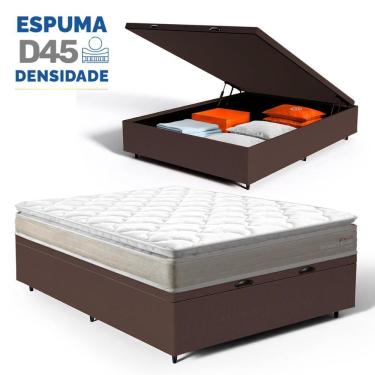 Imagem de Cama Box Baú com Colchão de Espuma D45 Pillow Top Ortopédico Domo Casal 138cm