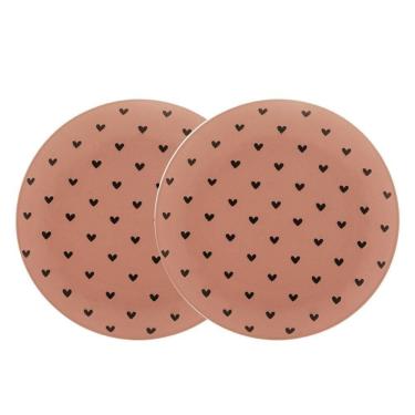 Imagem de Jogo 2 Pratos De Sobremesa Em Cerâmica Coração Rosa Wolff 19,5cm
